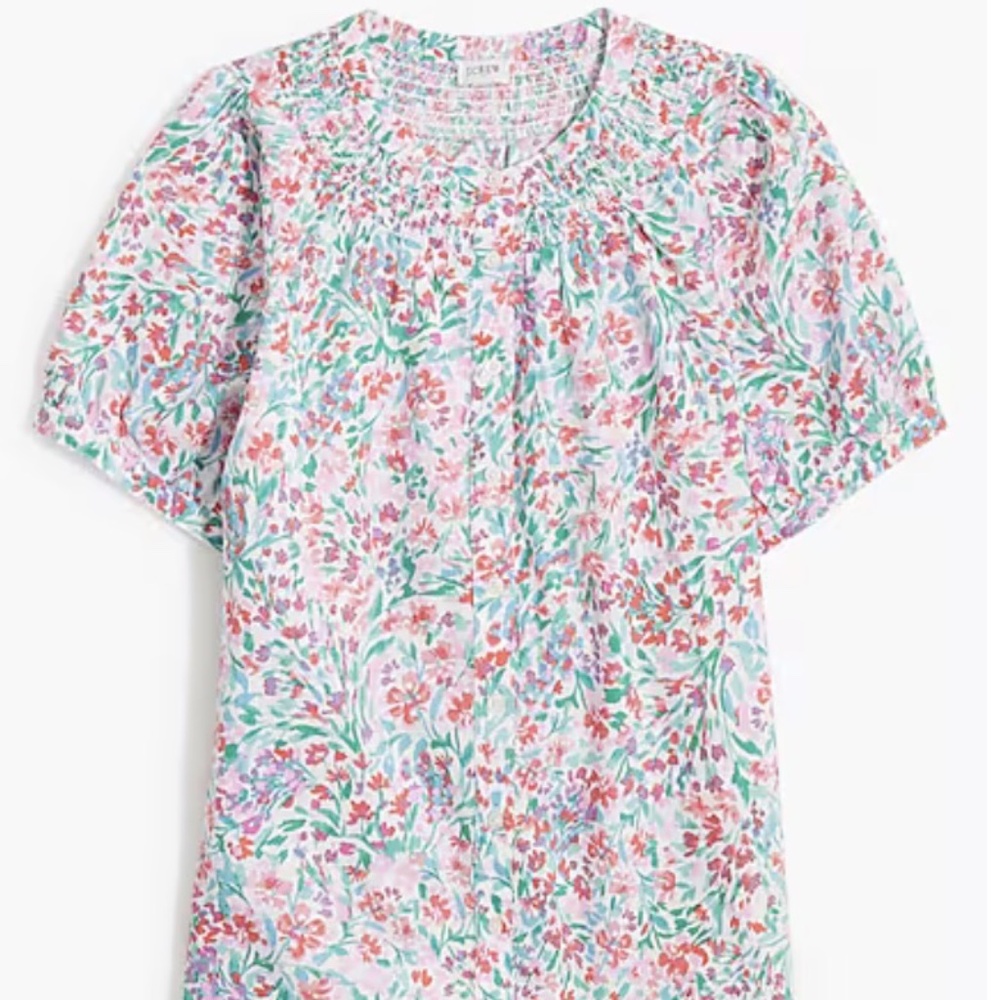 J Crew Factory Linen-blend short-sleeve smock top White Bright Spearmint 3X